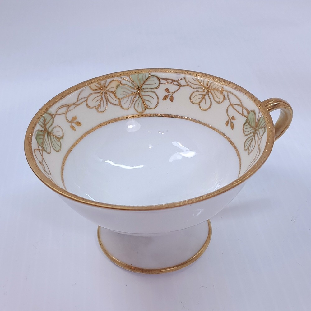Vintage Nippon Shamrock clover teacup tea cup Moriage gold gilded hand painted